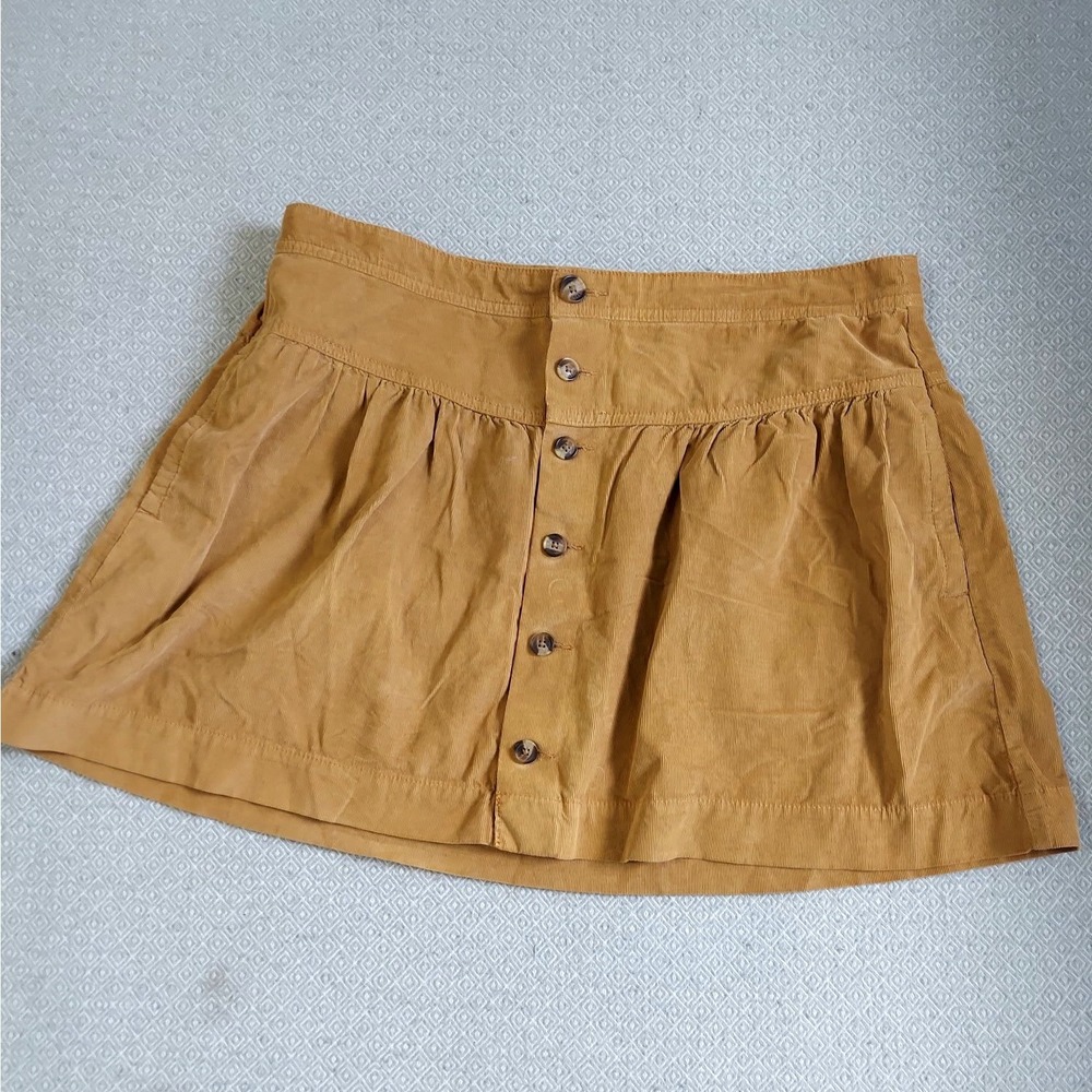 American Eagle Skirt Womens 18 Tan Corduroy Button Front Mini Boho Casual Pocket